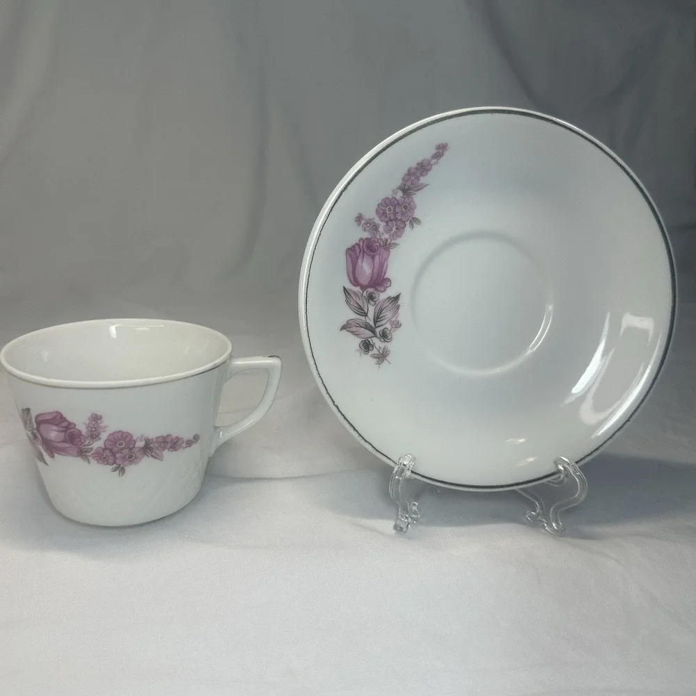 Pink Rose Tea Cup & Saucer Set Embossed Lattice Made in‎ Japan Grandmillennial